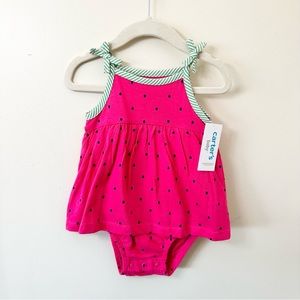 NEW 🍉 Carter’s Pink Watermelon Print Snap Romper with Bow Detail Size 12 months